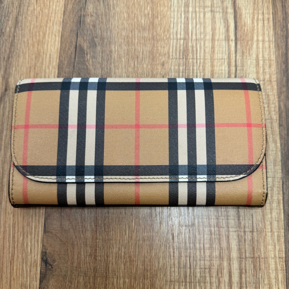 Burberry Halton Check Bonded Leather wallet clutch